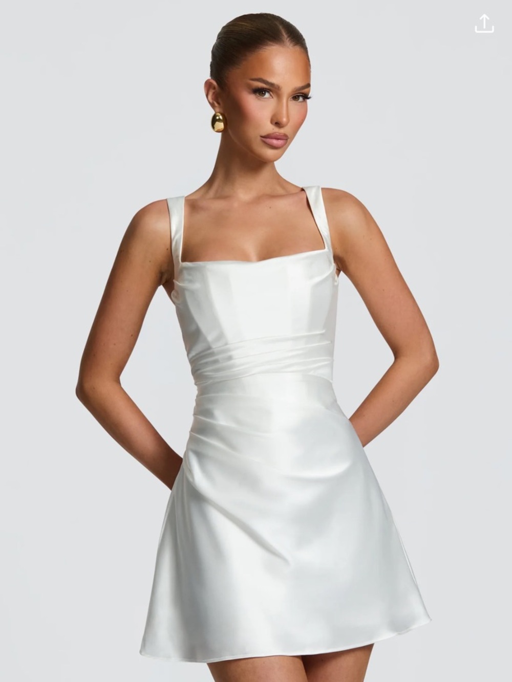 Square-Neck Satin Mini Dress in White